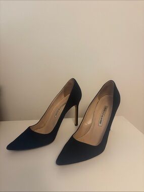 Manolo Blahnik Black Pointed-Toe Suede Stiletto Pumps